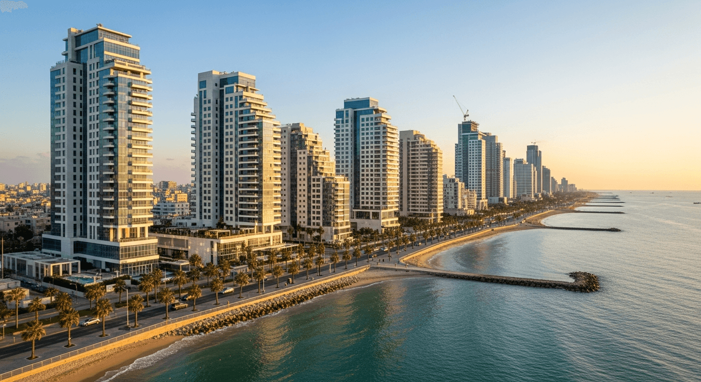 Tel Aviv coastline at sunset